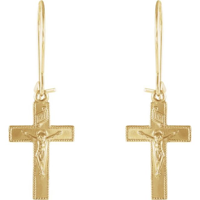 14K Yellow 25x9 mm Crucifix Earrings