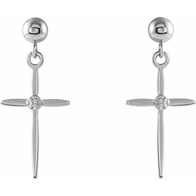 14K White .01 CTW Natural Diamond Cross Earrings