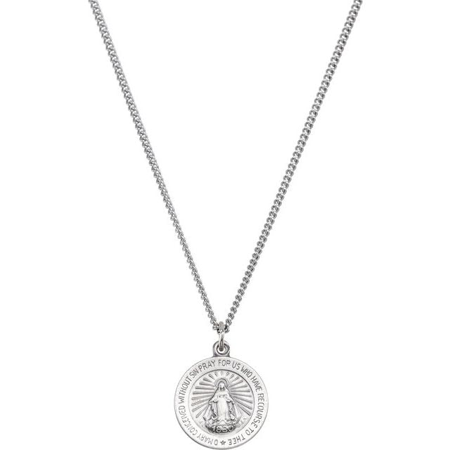 Sterling Silver 15 mm Miraculous Medal 18' Necklace