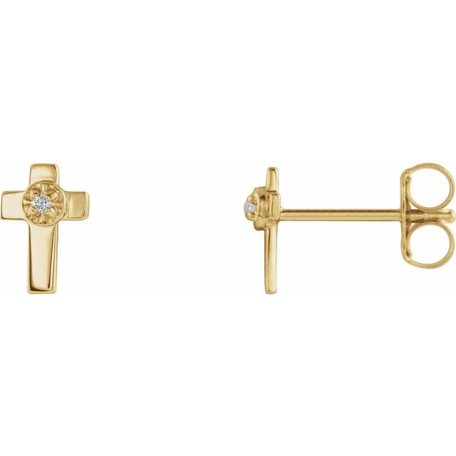 14K Yellow 7x5 mm .01 CTW Natural Diamond Cross Earrings
