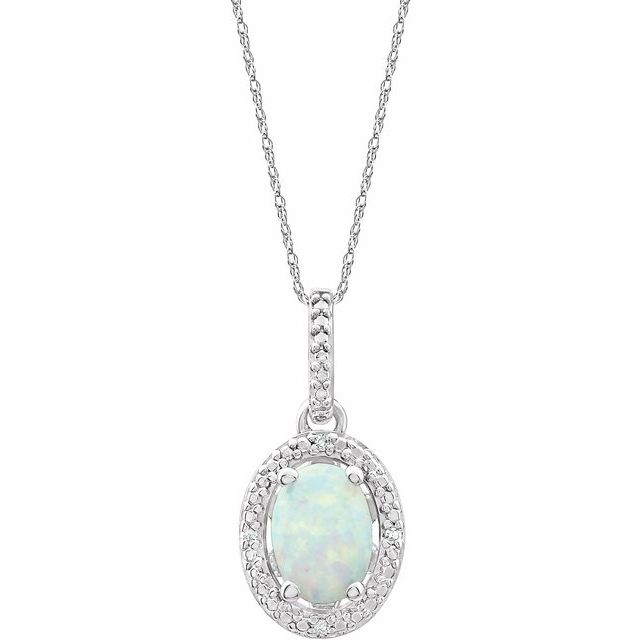 Sterling Silver Lab-grown Opal & .01 Ctw Natural Diamond 18' Necklace