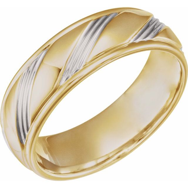 Rhodium-plated 14k Yellow 6.75 Mm Grooved Flat Edge Band Size 11.5