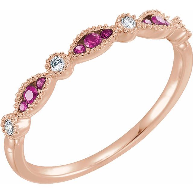 14k Rose Natural Ruby & .07 Ctw Natural Diamond Anniversary Band