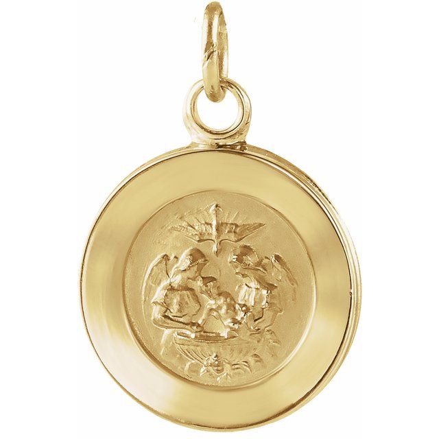 14K Yellow 12 mm Round Baptismal Medal Pendant