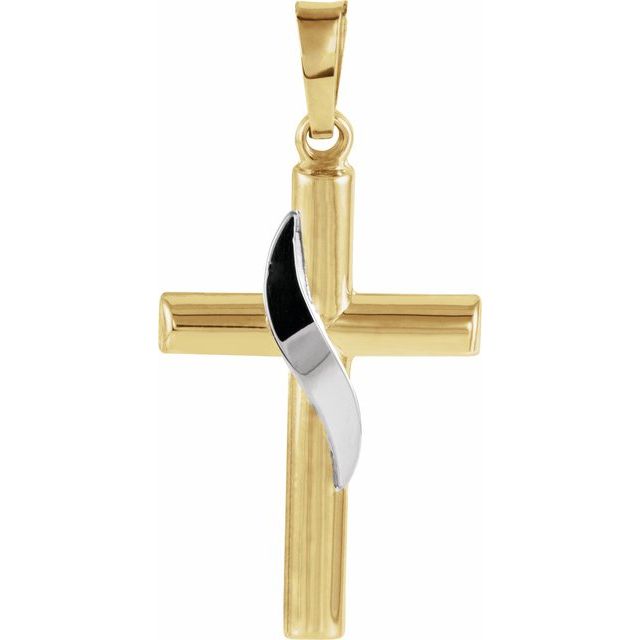 14K Yellow/White 20.5x14 mm Cross Pendant