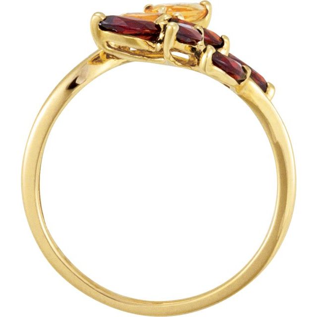 14K Yellow Natural Citrine & Natural Mozambique Garnet Bypass Ring