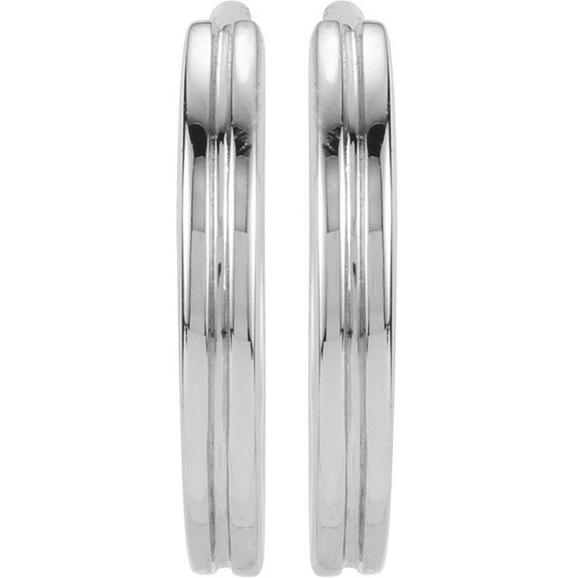 14K White Grooved Hinged 10.3 mm Huggie Hoop Earrings
