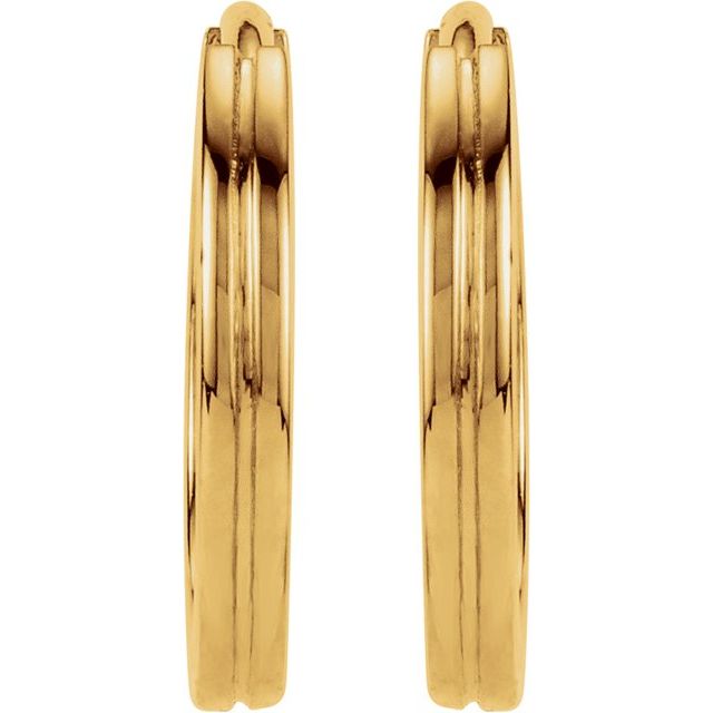 14K Yellow Grooved Hinged 10.3 mm Huggie Hoop Earrings