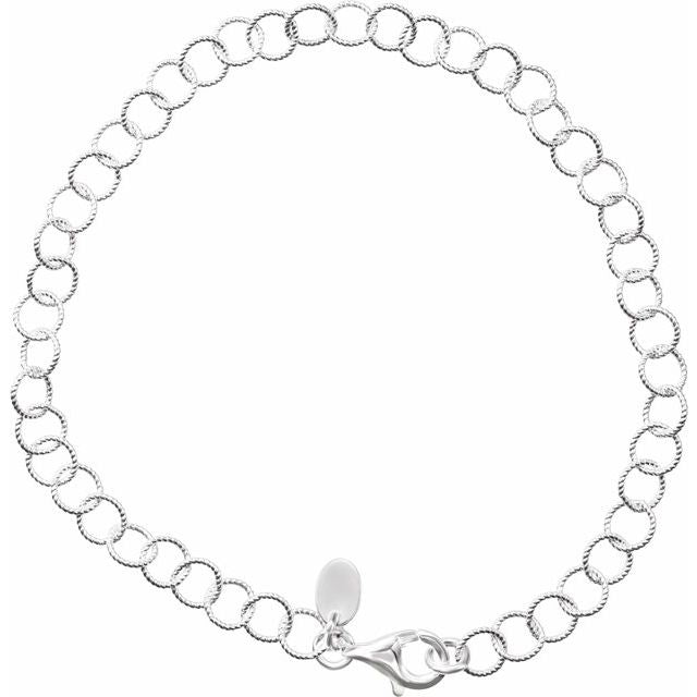Sterling Silver 4.6 Mm Knurled Rolo 7'  Chain