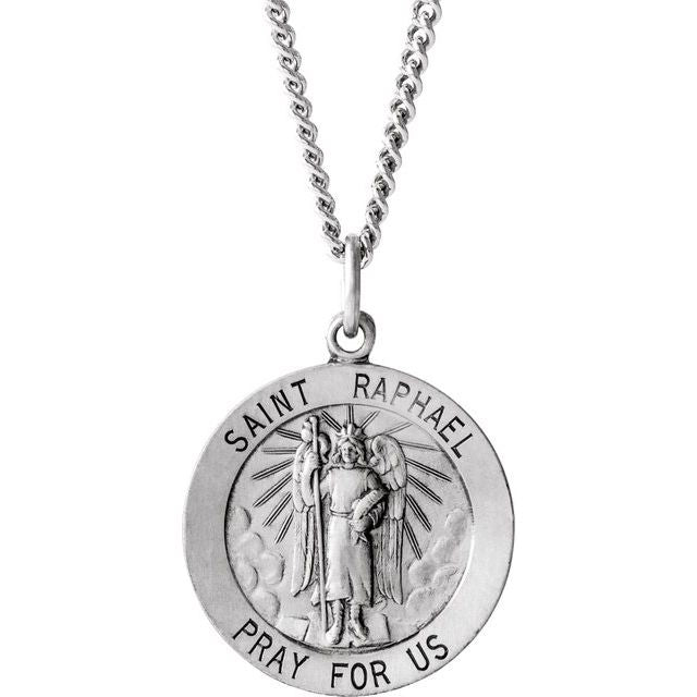 Sterling Silver 15 mm Round St. Raphael 18' Necklace