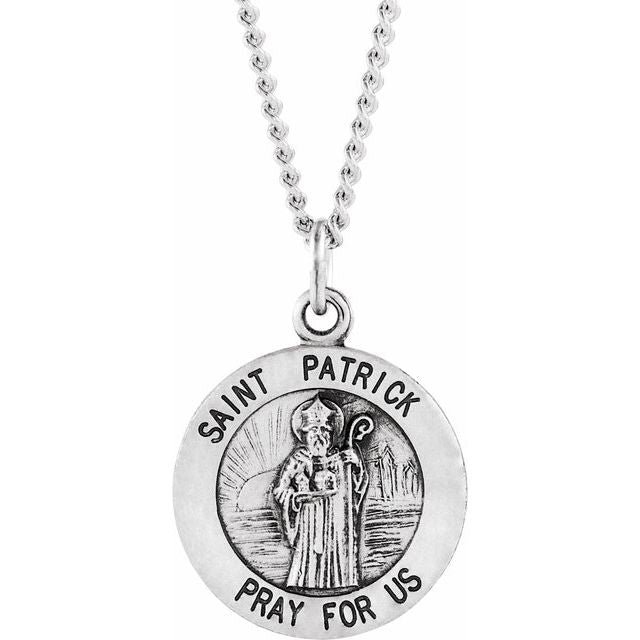 Sterling Silver 15 mm Round St. Patrick 18' Necklace