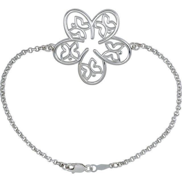 Sterling Silver Flower & Butterfly 7 1/2' Bracelet