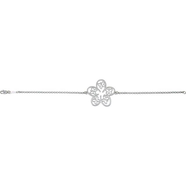 Sterling Silver Flower & Butterfly 7 1/2' Bracelet