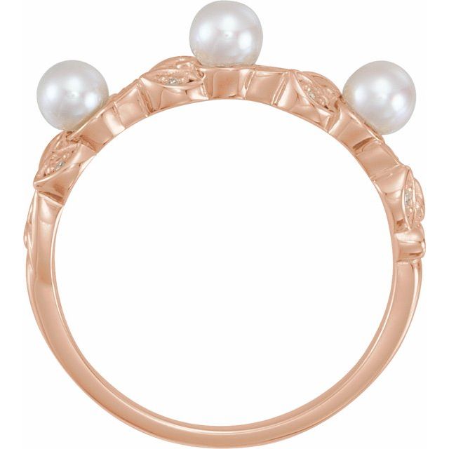 14k Rose Cultured White Seed Pearl & .03 Ctw Natural Diamond Ring