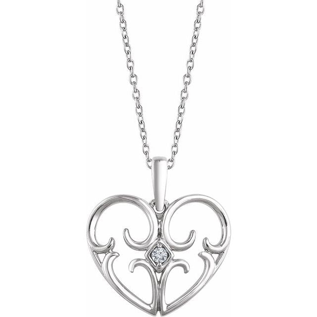 Sterling Silver .03 Ct Natural Diamond Heart 16-18' Necklace