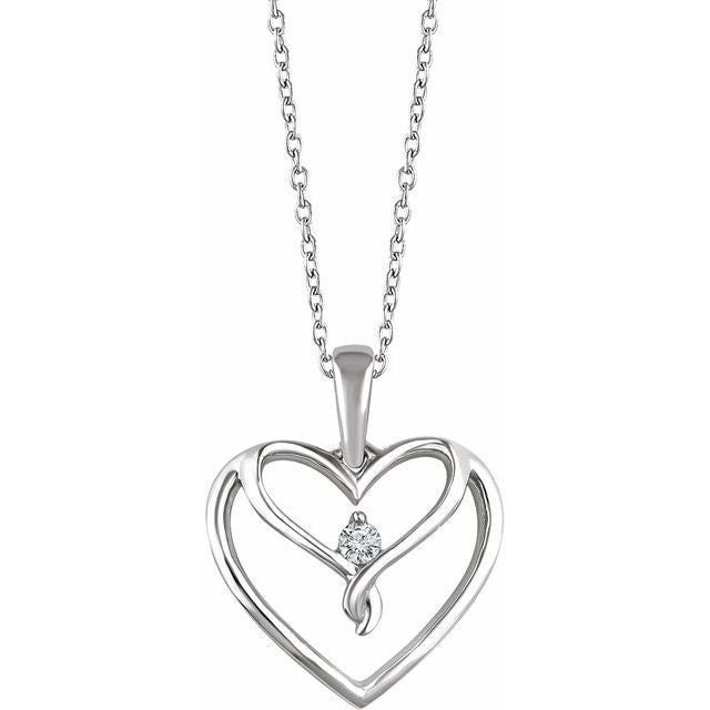 Sterling Silver .05 Ct Natural Diamond Heart 16-18' Necklace