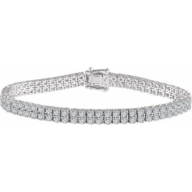 Sterling Silver Imitation White Cubic Zirconia Double Row Line 7' Bracelet