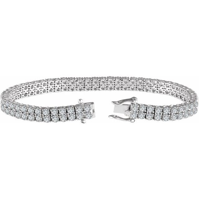 Sterling Silver Imitation White Cubic Zirconia Double Row Line 7' Bracelet