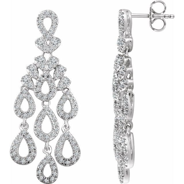 14k White 7/8 Ctw Natural Diamond Chandelier Earrings