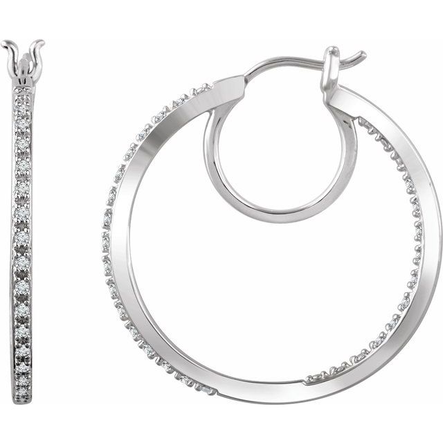 14k White 1/4 Ctw Natural Diamond Inside-outside Hoop Earrings