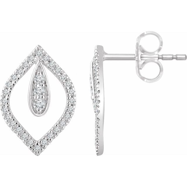 14k White 1/4 Ctw Natural Diamond Freeform Earrings