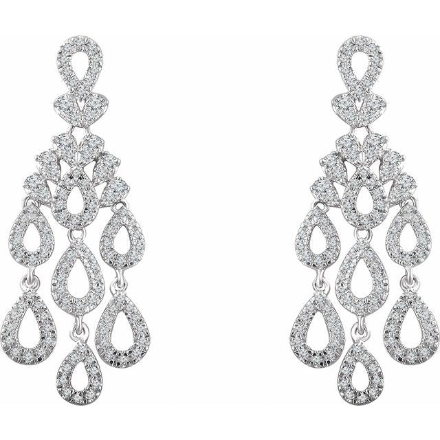 14k White 7/8 Ctw Natural Diamond Chandelier Earrings