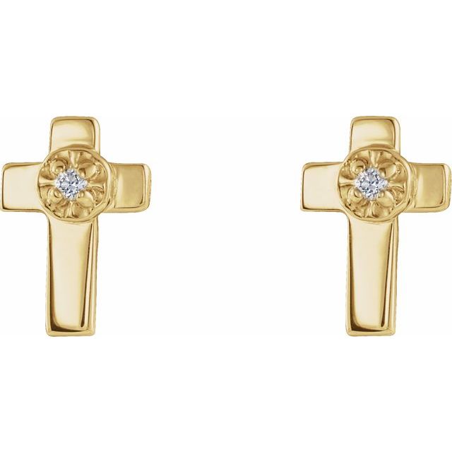 14K Yellow 7x5 mm .01 CTW Natural Diamond Cross Earrings
