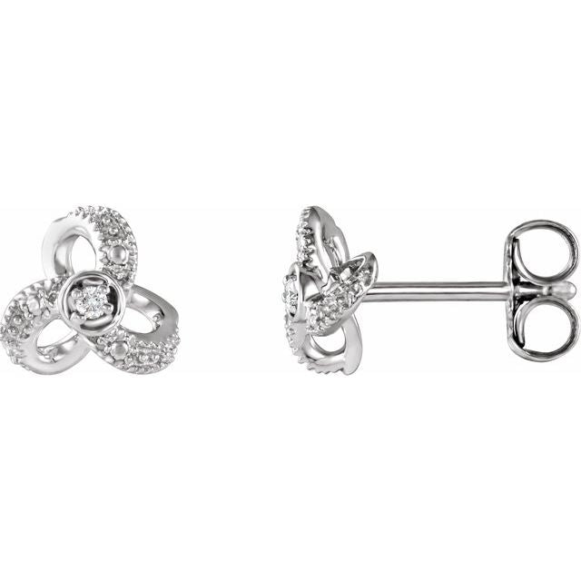 14k White 1/6 Ctw Natural Diamond Knot Earrings