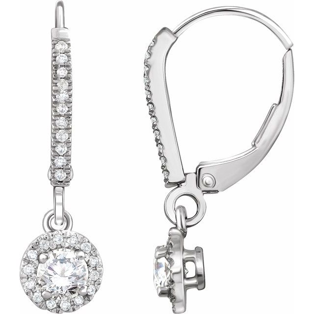 14k White 5/8 Ctw Natural Diamond Halo-style Lever Back Earrings