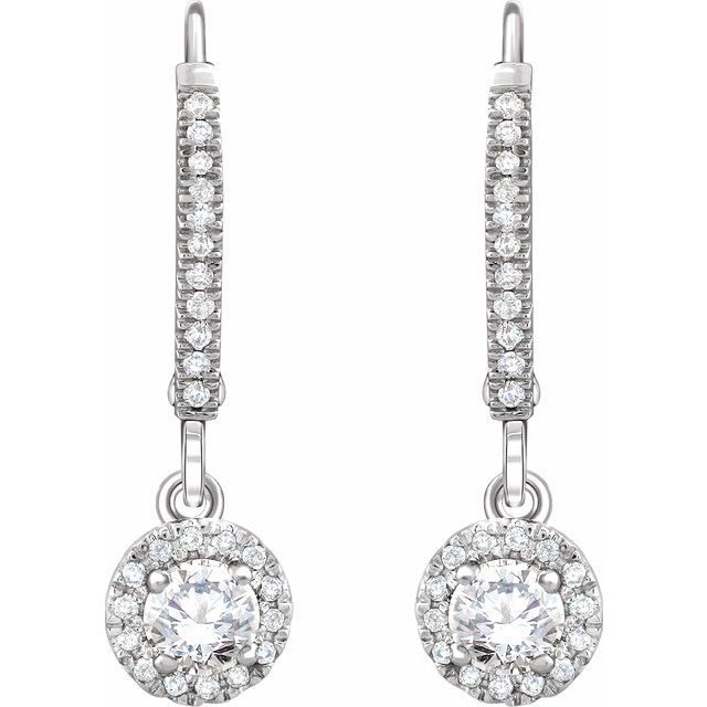 14k White 5/8 Ctw Natural Diamond Halo-style Lever Back Earrings