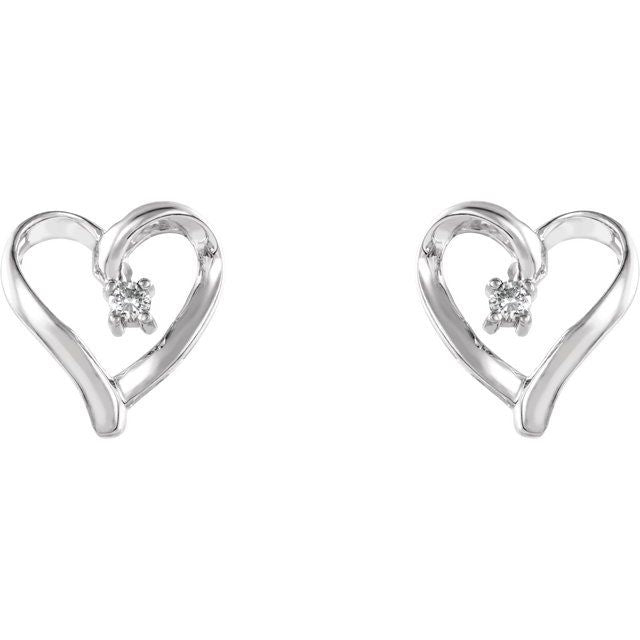 14K White .03 CTW Natural Diamond Heart Earrings