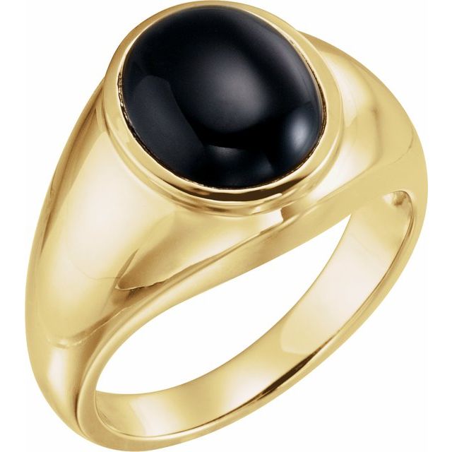14K Yellow Natural Black Onyx Ring