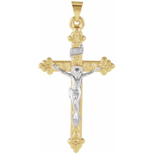 14K Yellow/White Hollow Crucifix Pendant