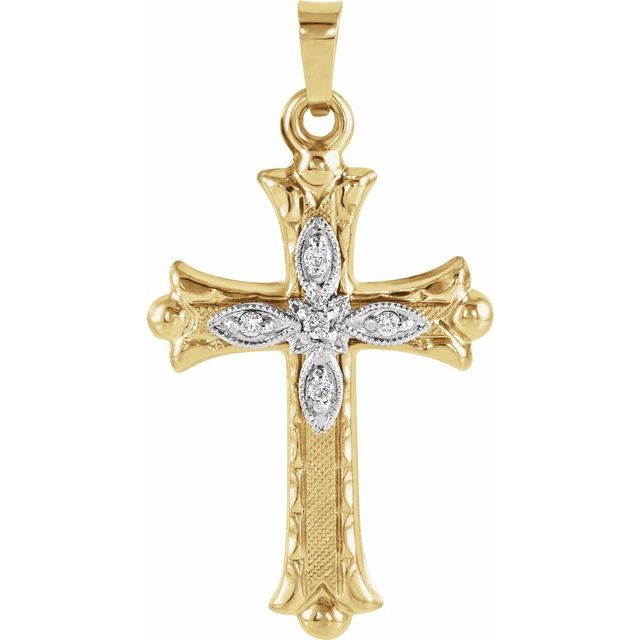14K Yellow .05 CTW Natural Diamond Hollow Cross Pendant
