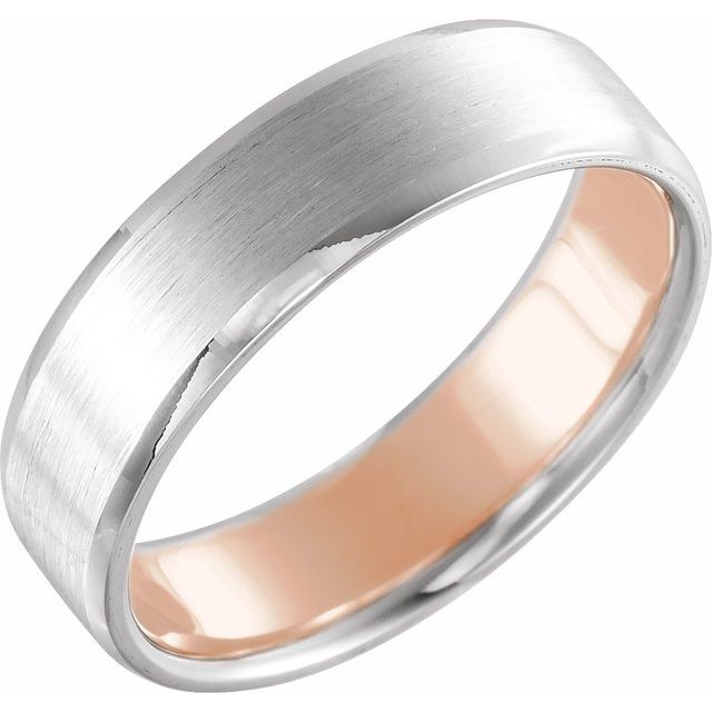 14K White/Rose 7 mm Beveled-Edge Band with Matte Finish Size 10.5