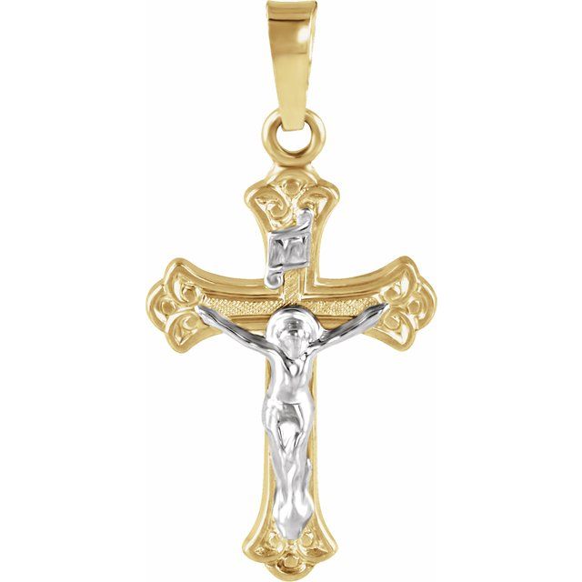 14K Yellow/White 19x13 mm Crucifix Pendant