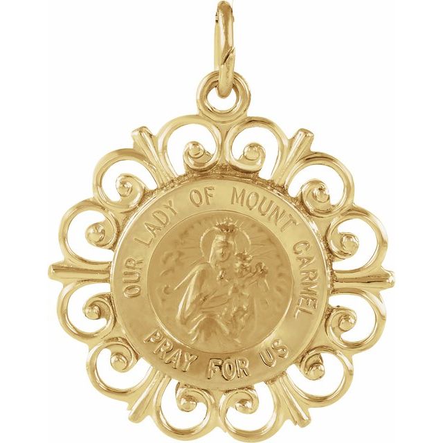 14K Yellow 18 mm Our Lady of Mount Carmel Medal