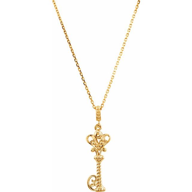 14K Yellow Vintage-Inspired Key 18' Necklace