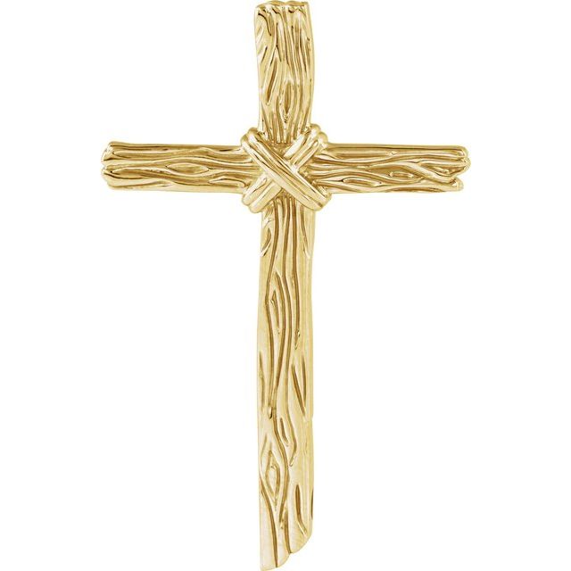 18K Yellow 50.75x32.25 mm Woodgrain Cross Pendant