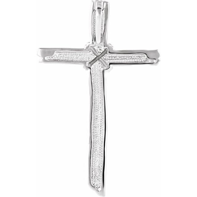 Sterling Silver 50.75x32.25 mm Woodgrain Cross Pendant