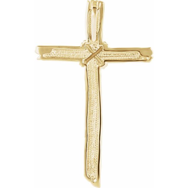 18K Yellow 50.75x32.25 mm Woodgrain Cross Pendant