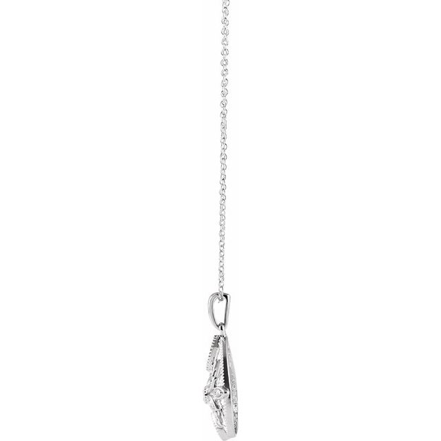 14k White 1/6 Ctw Natural Diamond Granulated Filigree 16-18' Necklace