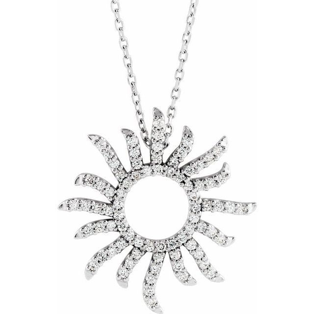 14K White 1/3 CTW Natural Diamond Sun 16' Necklace