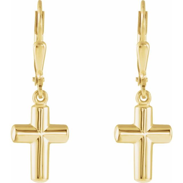 14K Yellow Cross Lever Back Earrings