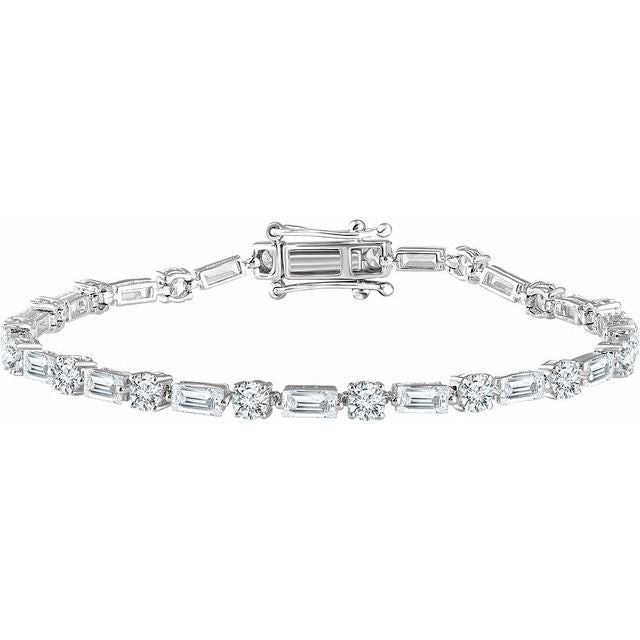 Sterling Silver Imitation White Cubic Zirconia Line 7' Bracelet