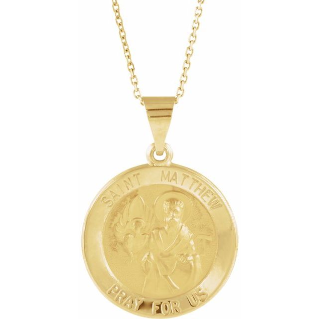 14K Yellow 18 mm Round Hollow St. Matthew Medal