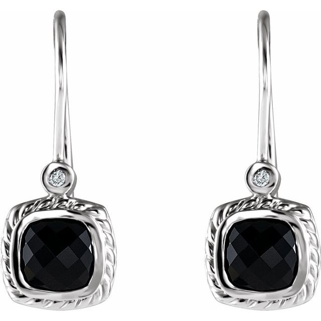 14K White Natural Black Onyx & .03 CTW Natural Diamond Earrings