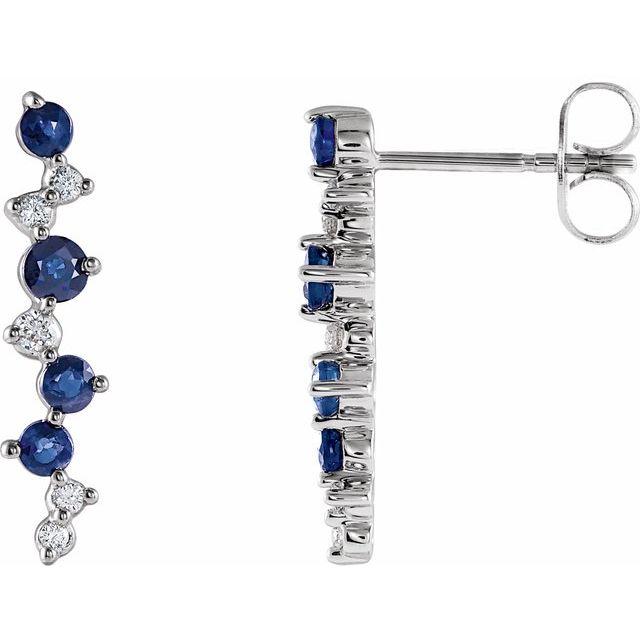14K White Natural Blue Sapphire & 1/10 CTW Natural Diamond Earrings