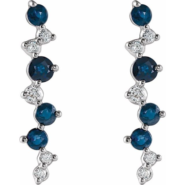 14K White Natural Blue Sapphire & 1/10 CTW Natural Diamond Earrings