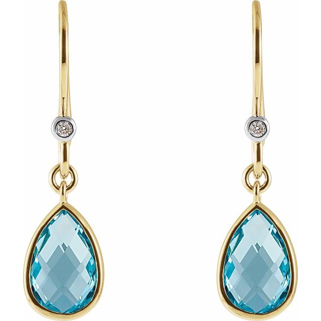 14K Yellow Natural Swiss Blue Topaz & .02 CTW Natural Diamond Earrings